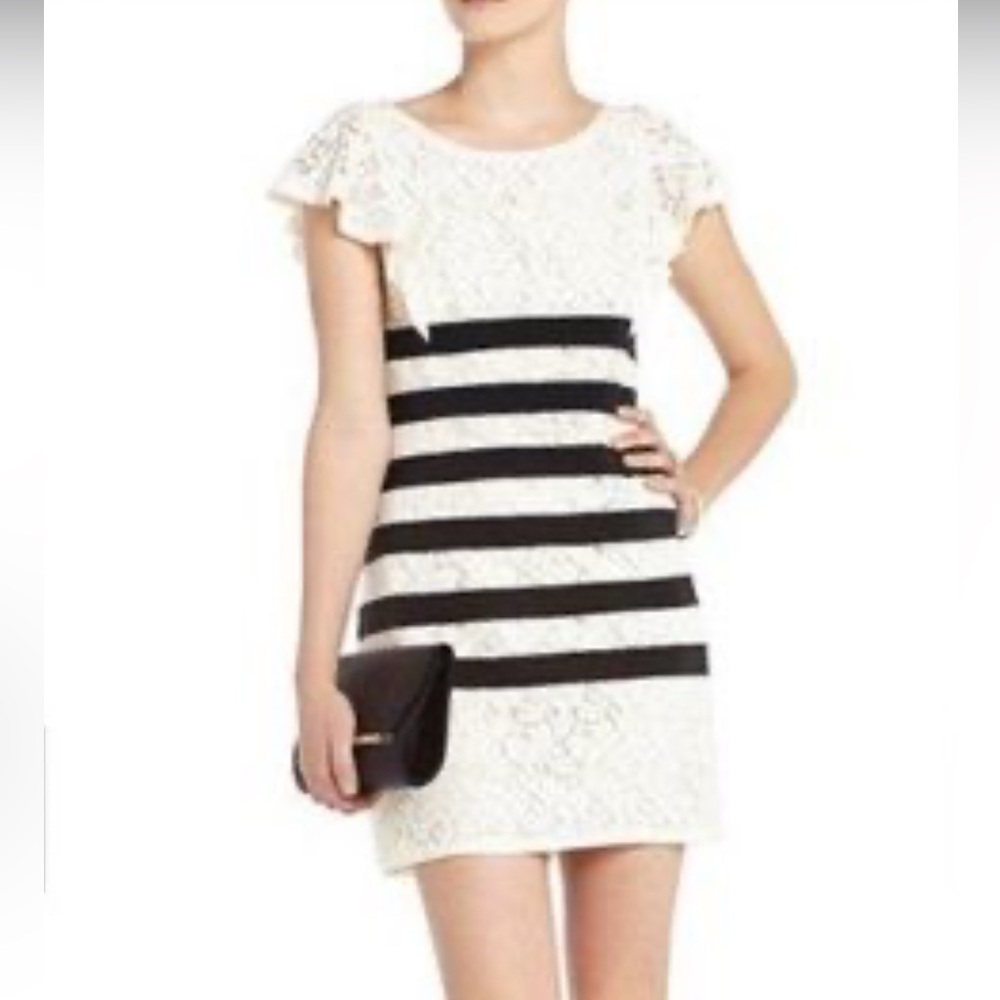 BCBGMaxAzria Cream Lace Dress with Black Stripes